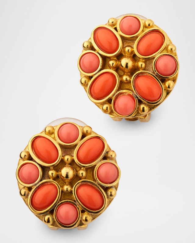 Resin Cabochon Button Clip-On Earrings